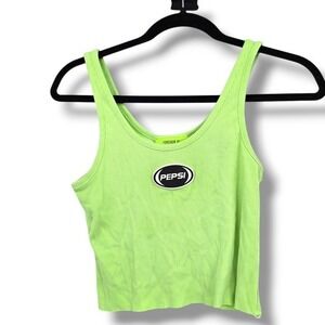 Forever 21 Pepsi Tank Top Ribbed Graphic Sleeveless Crop Top Green Size S‎